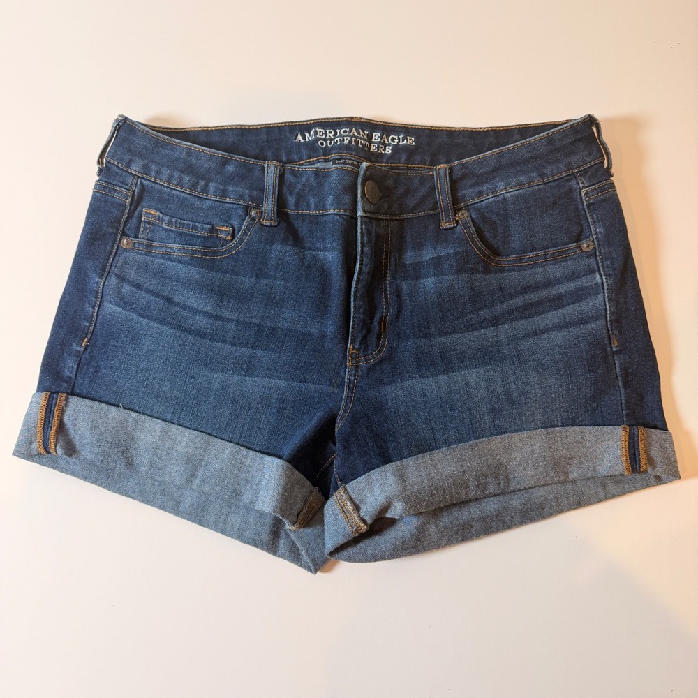 American Eagle Outfitters 360 Super Stretch Denim Midi Shorts Dark Wash Size 14